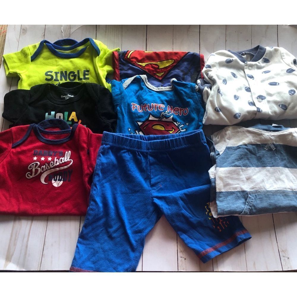 Baby clothes size 0-3M 8pc faded glory,garanimals,kidgets,Superman,roca,carters,